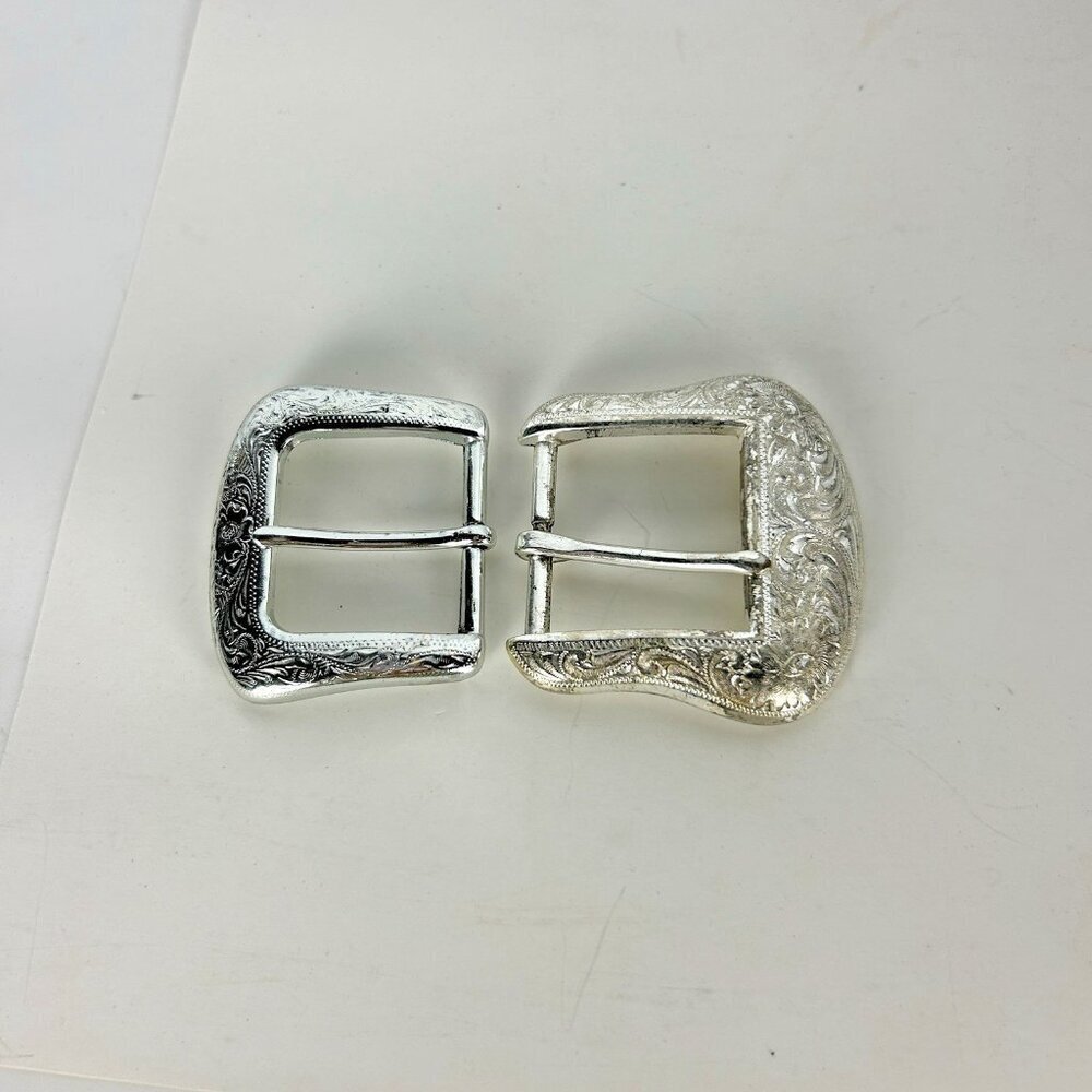 Set of 2 Western Belt Buckles Classic Silver Tone Men's F.Co, 1999 2-1/2 x 2-1/2